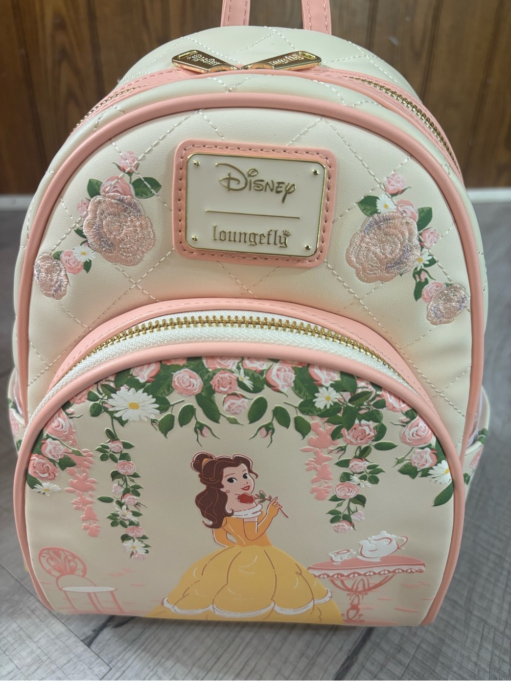 Loungefly Belle Floral Mini Backpack - Cream, Pink & Yellow - Picture 5 of 6